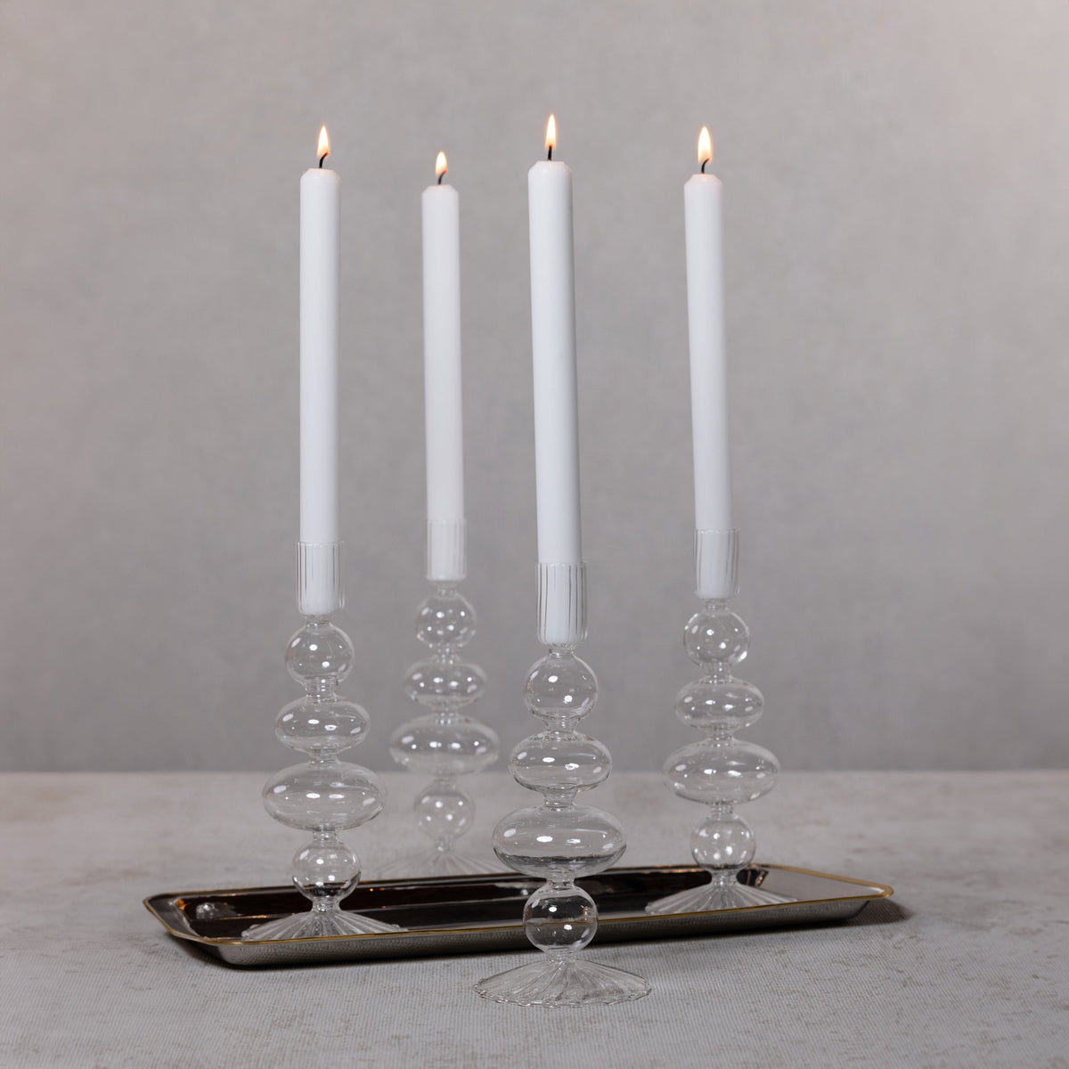 Tatum Glass Taper Candle Holders, Set 4 - Candlestick Close Up | Bone & Brass