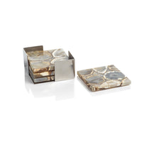 Taupe & Brown Agate Coasters on Metal Tray | Bone & Brass