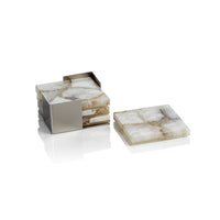 Taupe & White Agate Coasters on Metal Tray - Coaster Detail | Bone & Brass