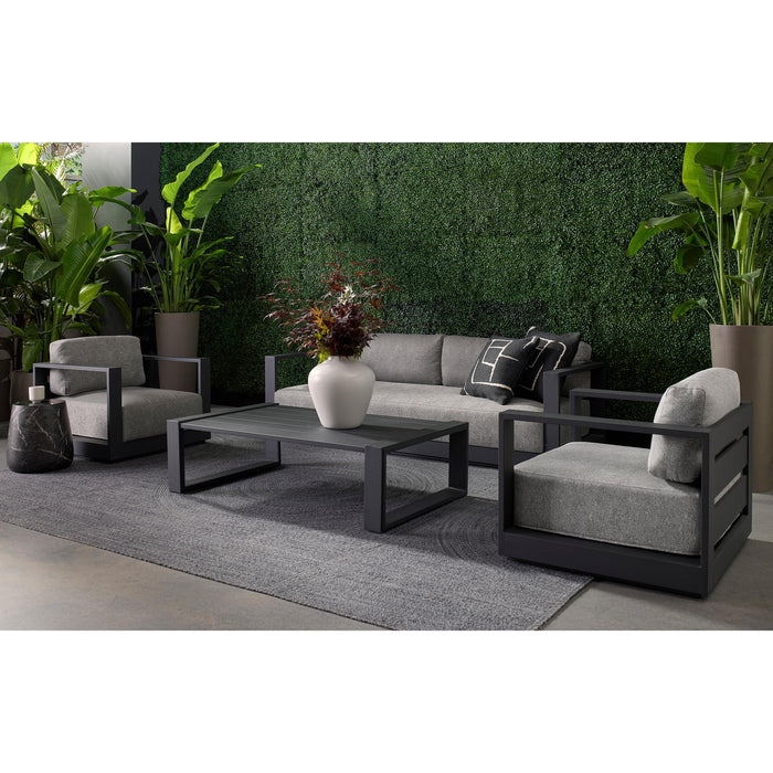 Tavira Charcoal Outdoor Sofa - Lanikai Salt Pepper Fabric - Outdoor Sofa Side View | Bone & Brass