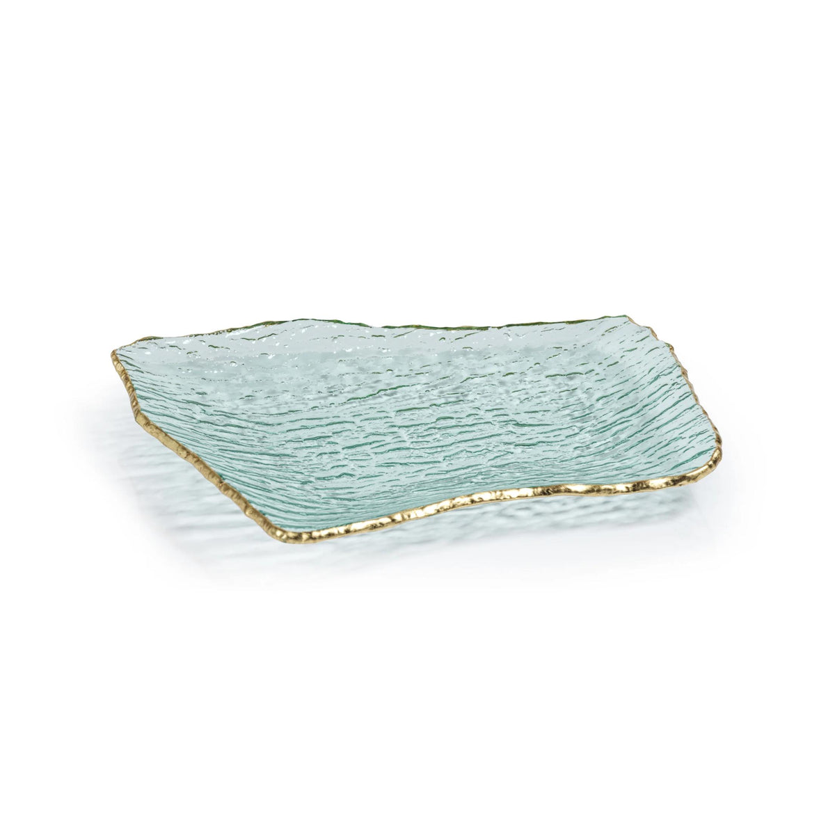 Textured Glass Organic Shape Plate w/ Gold Rim - Plate Top View | Bone & Brass