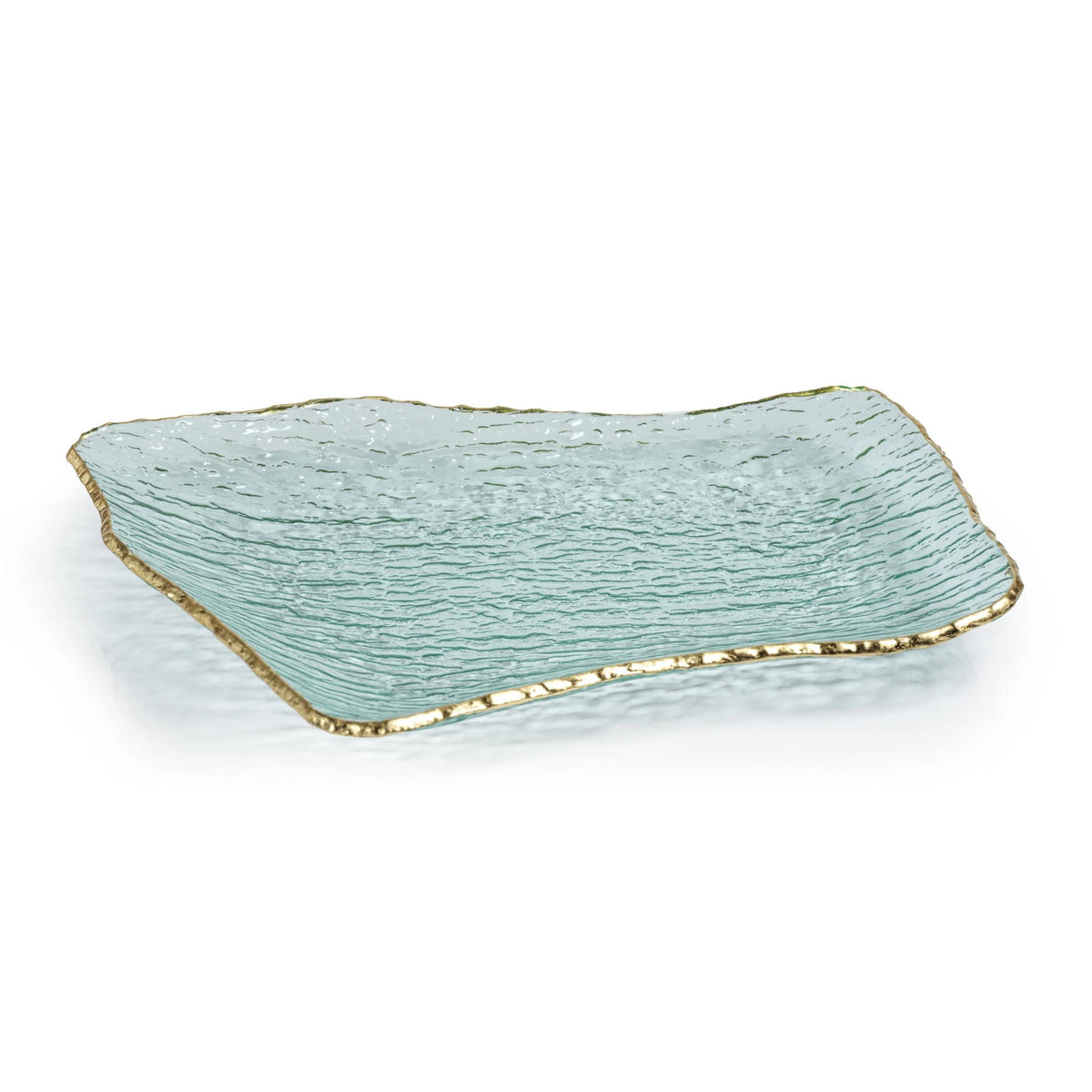Textured Glass Organic Shape Plate w/ Gold Rim | Bone & Brass
