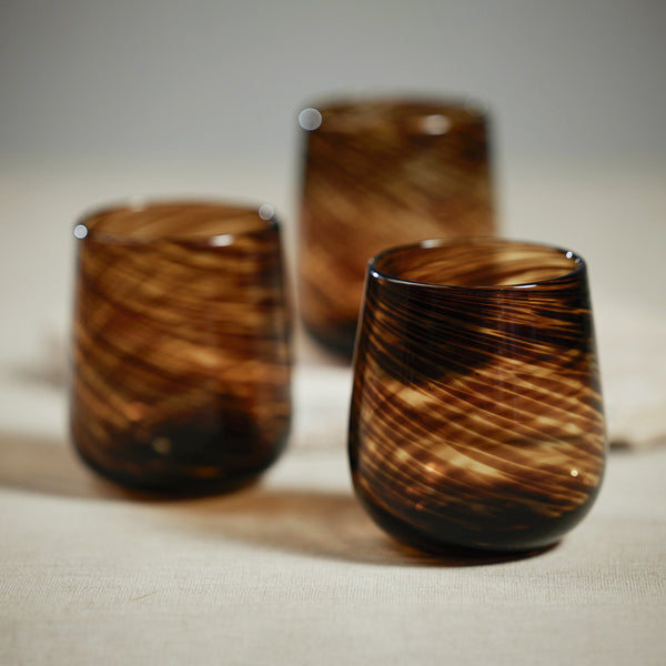 Thalia Tortoise Stemless All Purpose Glasses, Set of 6 - Glass Detail | Bone & Brass