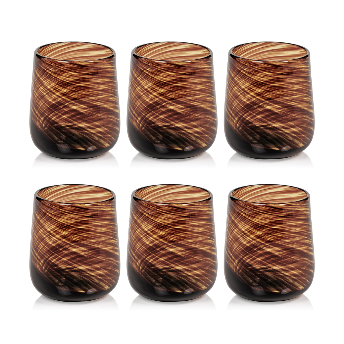 Thalia Tortoise Stemless All Purpose Glasses, Set of 6 - Glass Side View | Bone & Brass