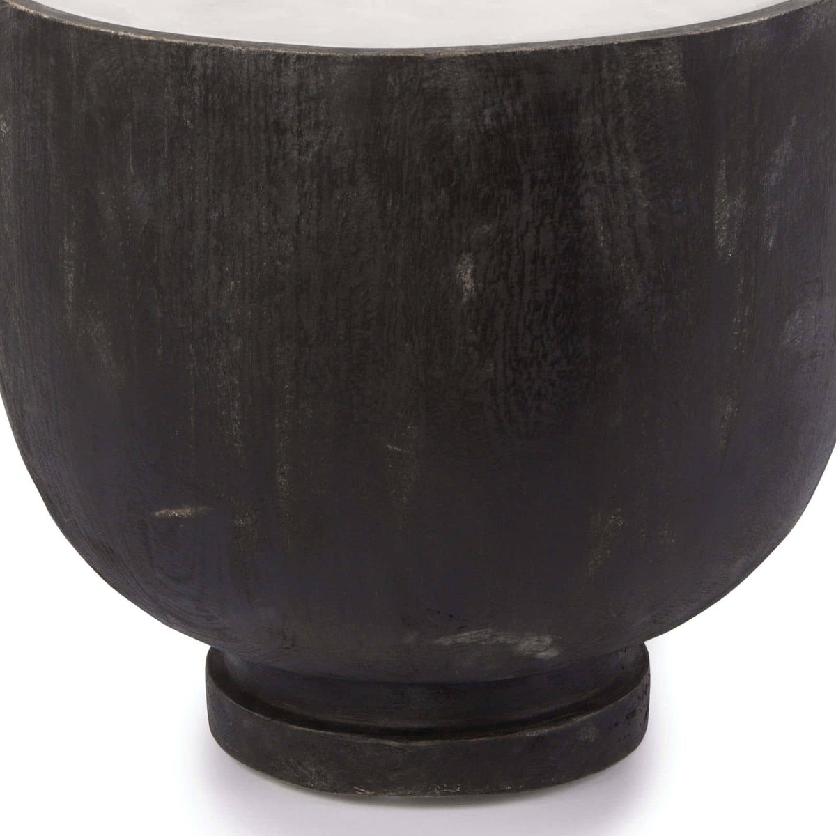 Ebony birch wood Theo accent table with a rounded base and a white alabaster top.