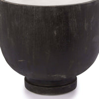 Ebony birch wood Theo accent table with a rounded base and a white alabaster top.