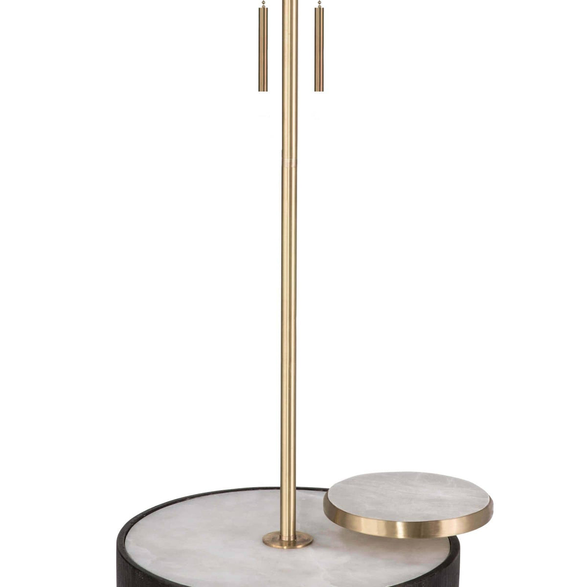 Theo Floor Lamp Ebony with alabaster top, ebony birch wood, and brass accents.