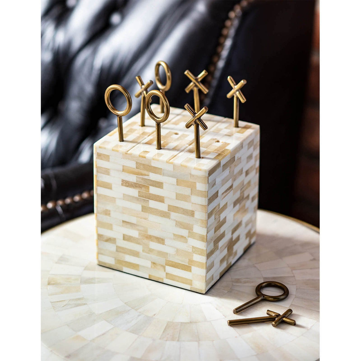 Tic Tac Toe Decorative Accessory Block - Detail View | Bone & Brass