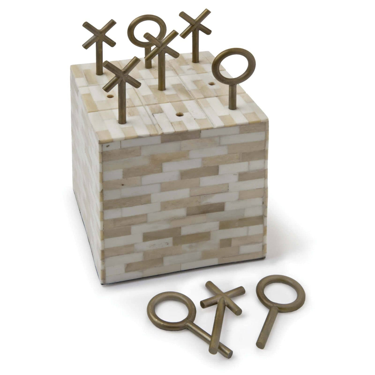 Tic Tac Toe Decorative Accessory Block - Side View | Bone & Brass