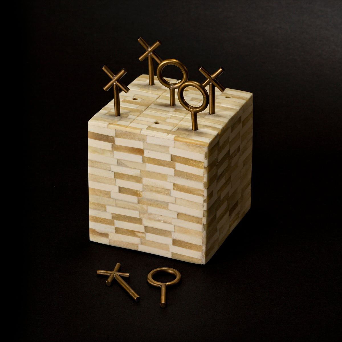 Tic Tac Toe Decorative Accessory Block - Close Up | Bone & Brass