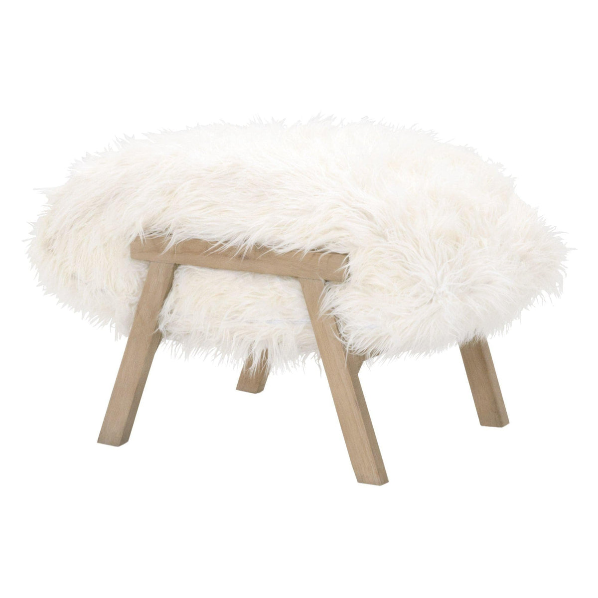 Tilly White Faux Fur Ottoman - Ottoman Side View | Bone & Brass