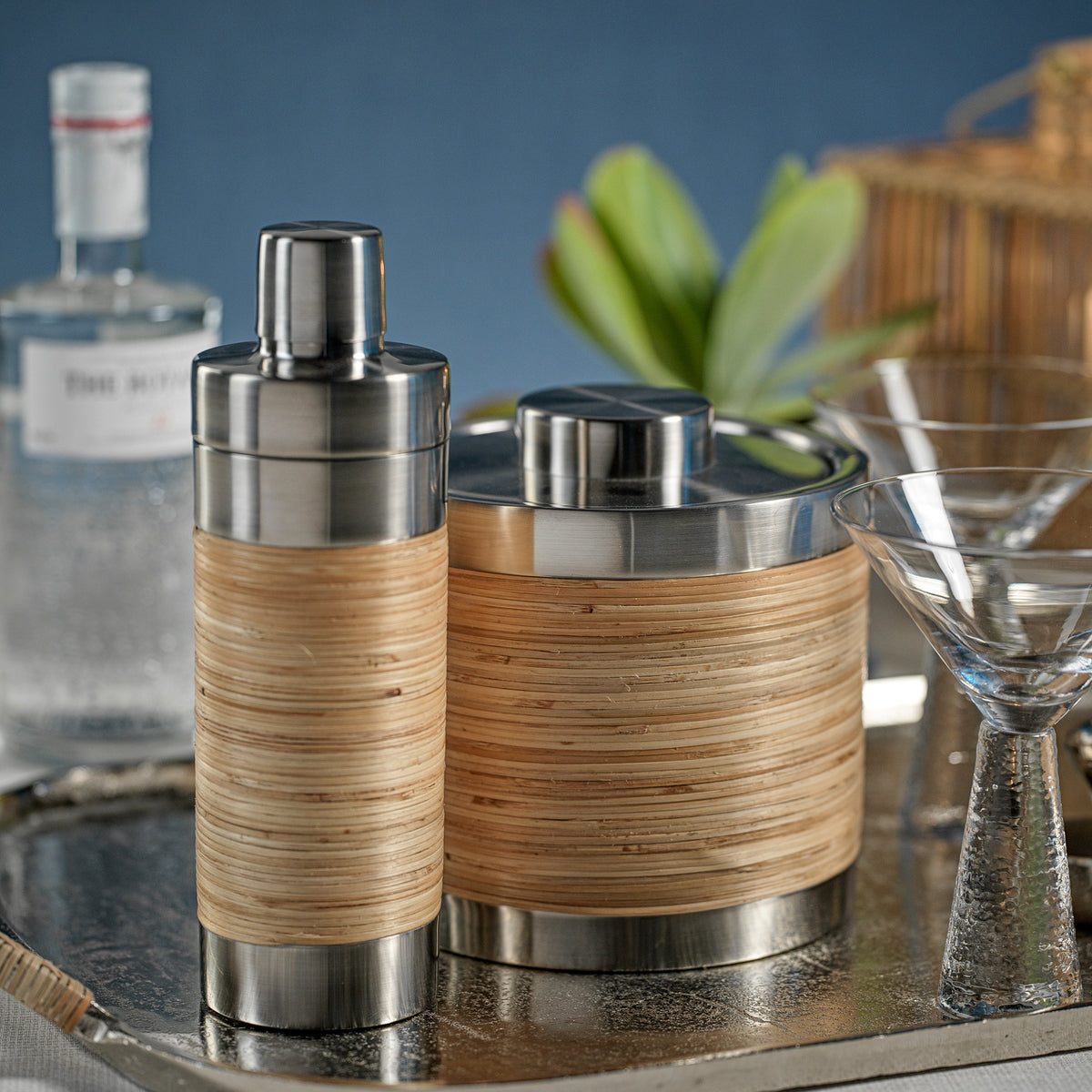 Timaru Rattan & Matt Steel Ice Bucket - Ice Bucket Detail | Bone & Brass