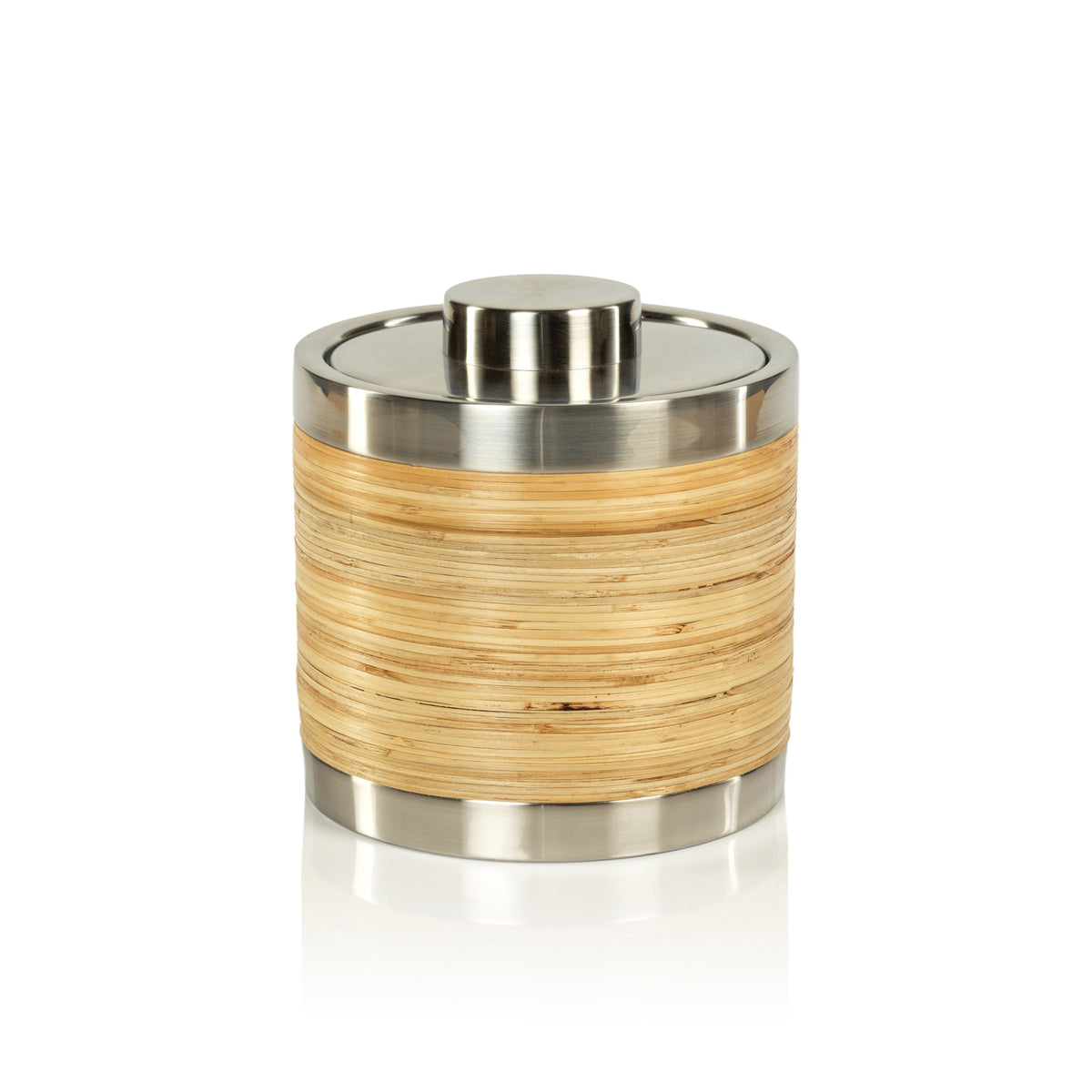 Timaru Rattan & Matt Steel Ice Bucket | Bone & Brass
