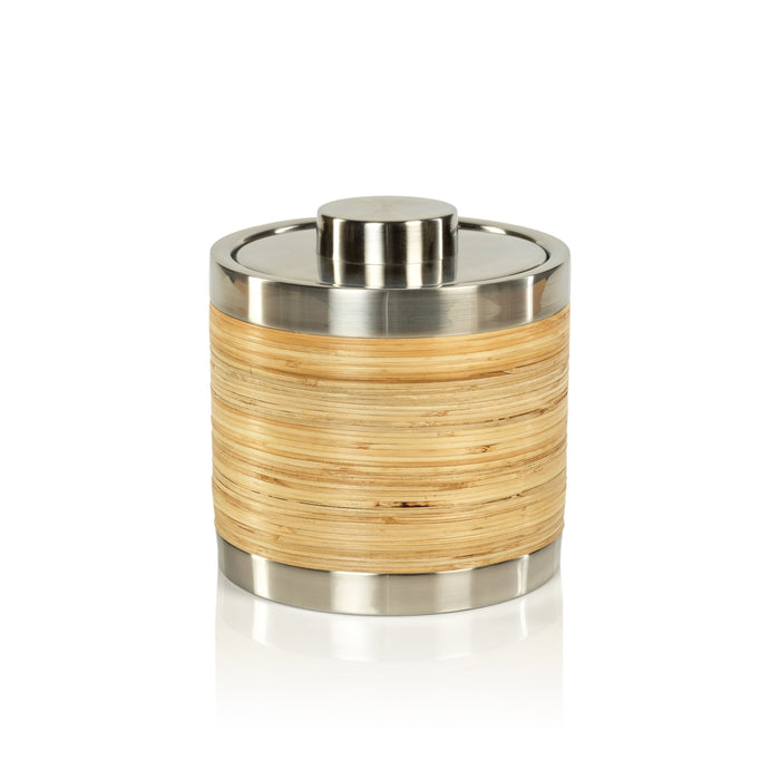 Timaru Rattan & Matt Steel Ice Bucket | Bone & Brass