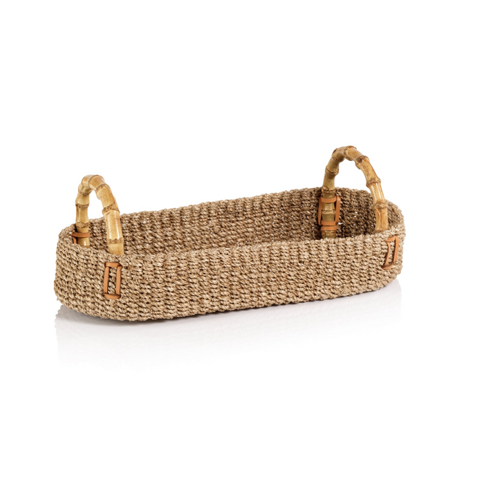 Timor Multipurpose Abaca Tray with Bamboo Handles, Medium