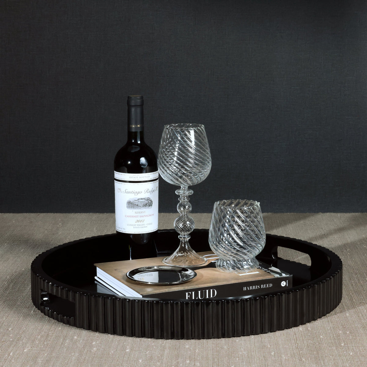 Tivoli Fluted Black Lacquered Round Tray - Tray Detail | Bone & Brass