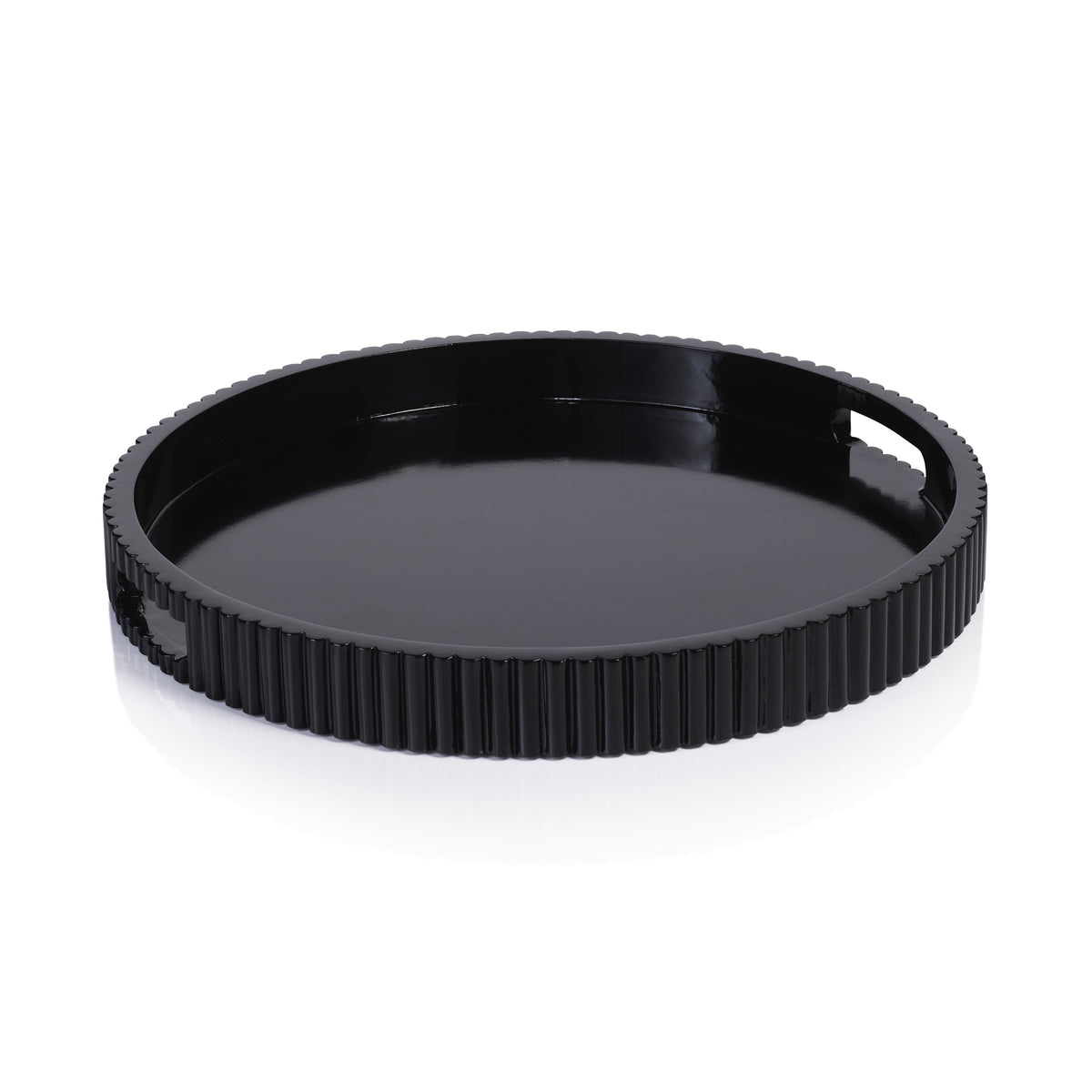 Tivoli Fluted Black Lacquered Round Tray | Bone & Brass