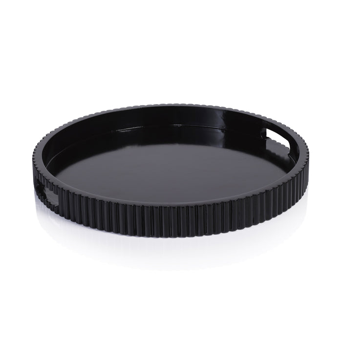 Tivoli Fluted Black Lacquered Round Tray | Bone & Brass