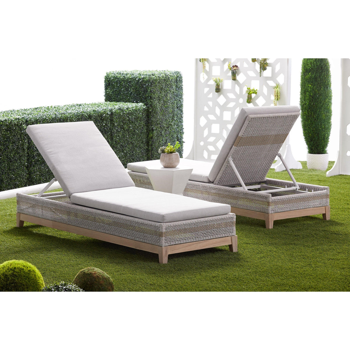 Tootsie Taupe & White Rope Outdoor Chaise Lounge - Detail View | Bone & Brass