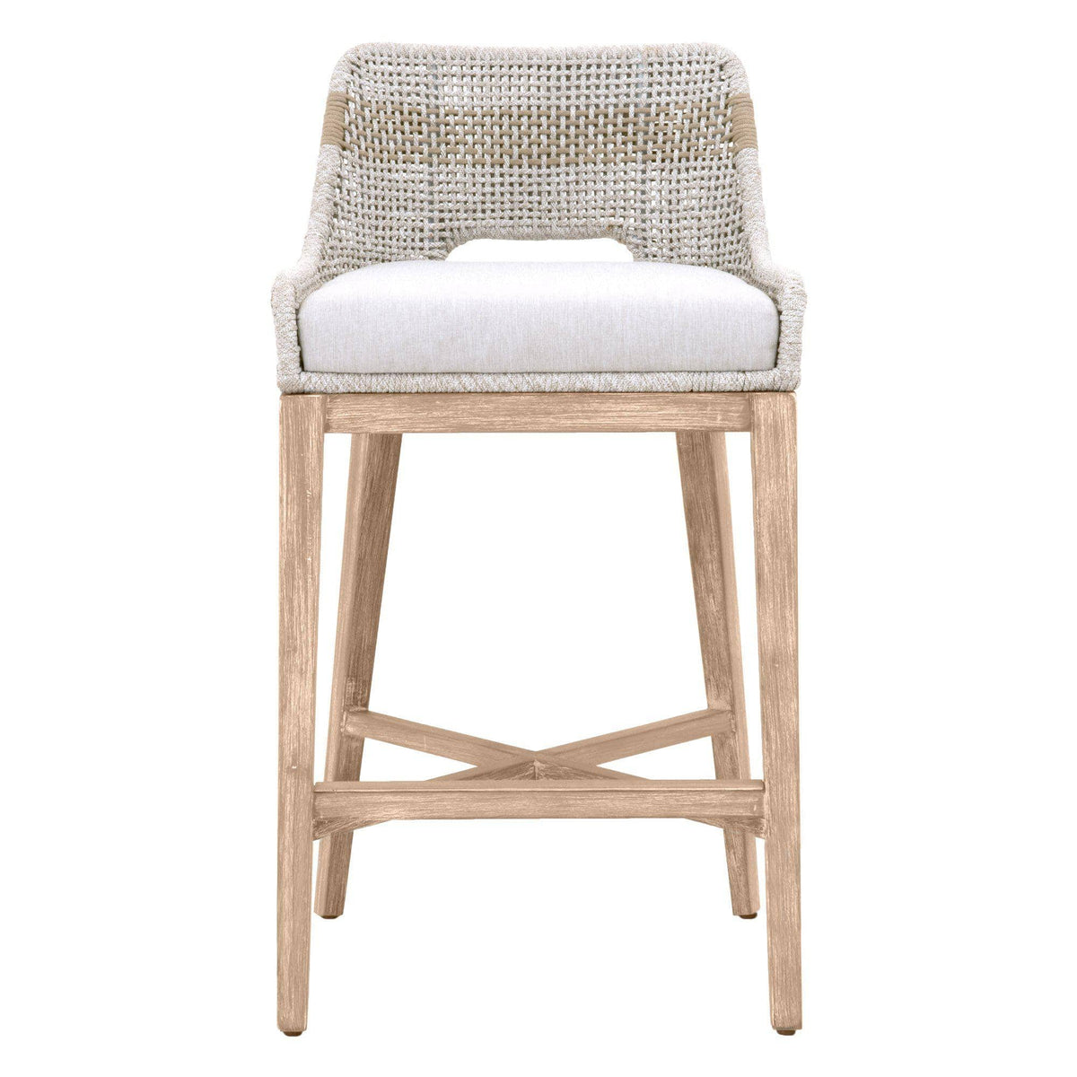 Tootsie White & Taupe Rope Barstool - Stool Side View | Bone & Brass
