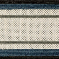 Torrey Beige & Blue Outdoor Rug with flatwoven platinum base and tri-colored loop pile stripes.