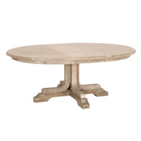 Torrey Natural Gray Acacia 60" Round Extension Dining Table with solid wood pedestal base.