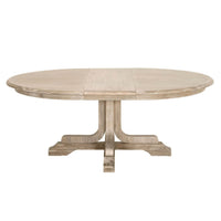 Torrey Natural Gray Acacia Extension Dining Table, oval with leaf, solid wood base.
