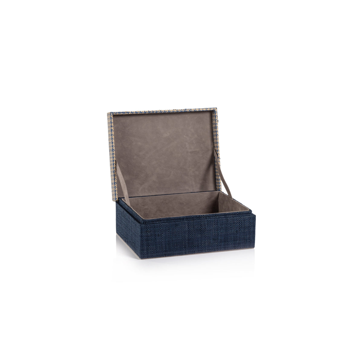 Torrie Navy Houndstooth Raffia Decorative Box - Box Top View | Bone & Brass