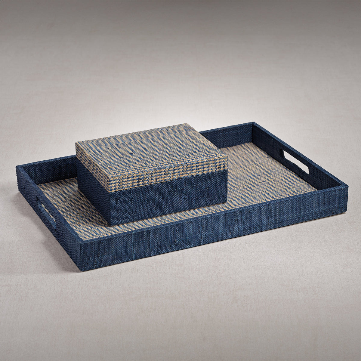 Torrie Navy Houndstooth Raffia Decorative Tray - Tray Top View | Bone & Brass