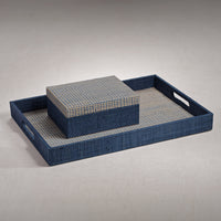 Torrie Navy Houndstooth Raffia Decorative Tray - Tray Top View | Bone & Brass