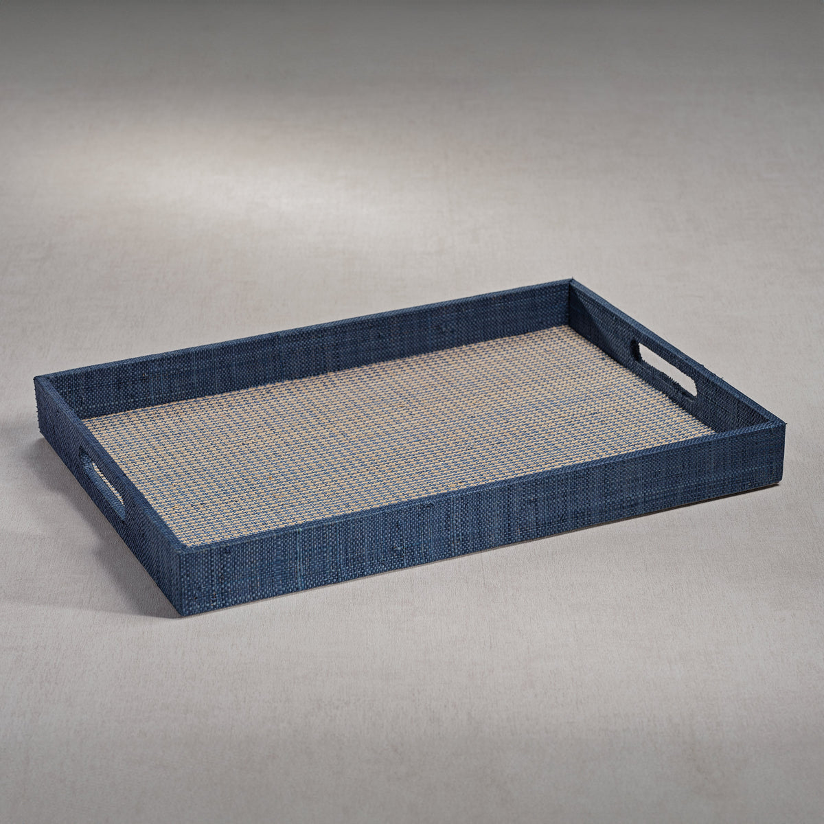Torrie Navy Houndstooth Raffia Decorative Tray - Tray Side View | Bone & Brass