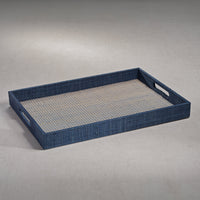 Torrie Navy Houndstooth Raffia Decorative Tray - Tray Side View | Bone & Brass