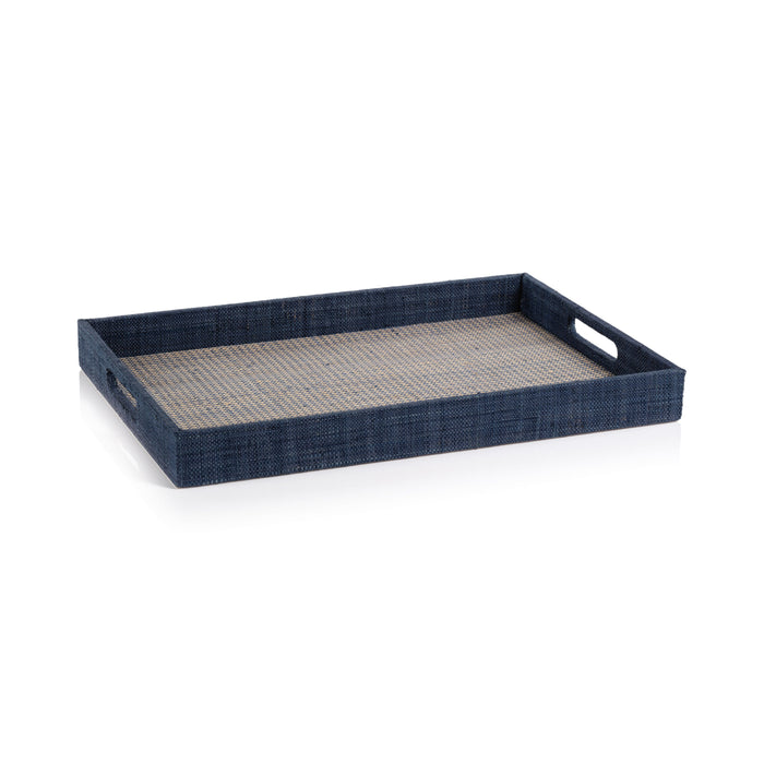 Torrie Navy Houndstooth Raffia Decorative Tray | Bone & Brass