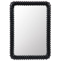 Toshi Mirror: Rounded rectangular black hardwood mirror with hand-carved ribbed industrial design.
