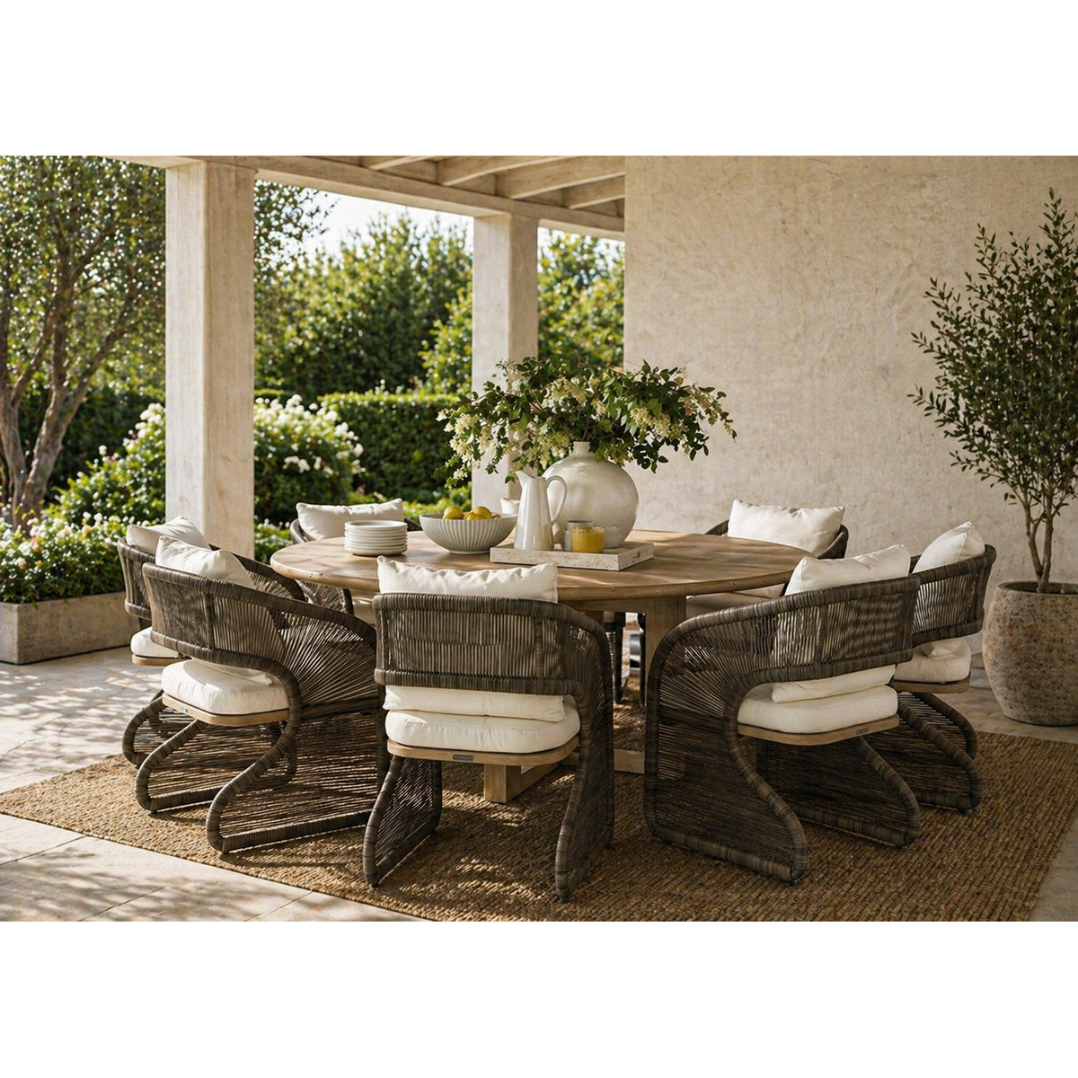 Toulon Cream & Grey Teak Dining Chair - Outdoor Dining Chair Side View | Bone & Brass