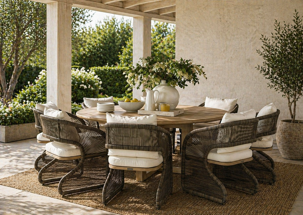 Toulon Cream & Grey Teak Dining Chair - Outdoor Dining Chair Side View | Bone & Brass