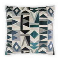 Traydon Ocean Throw Pillow, a 24" square luxury accent pillow with a geometric pattern in blue, teal, gray, and black.