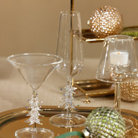 Treetop Cheers Glass Champagne Flutes - Holiday Stemware, Set of 4 - Glass Stem Detail | Bone & Brass