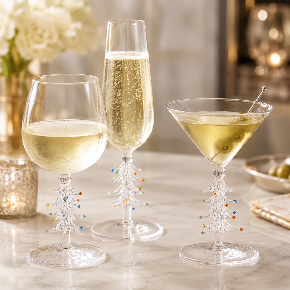 Treetop Cheers Wine Glasses - Holiday Stemware, Set of 4