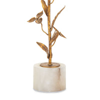 Trillium buffet lamp with antique gold leaf branches and a white marble base.