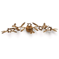Trillium Sconce: Antique gold leaf cast branch design with five candelabra bulbs and floral accents.