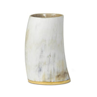 Large Troy Horn Vase with a matte, curved white horn body and a natural brass accent base.