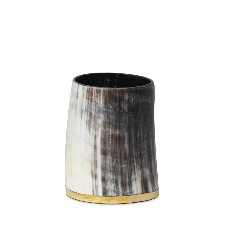 Small Troy Horn Vase with matte black and white horn body, accented with a natural brass base.