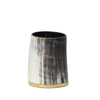 Small Troy Horn Vase with matte black and white horn body, accented with a natural brass base.