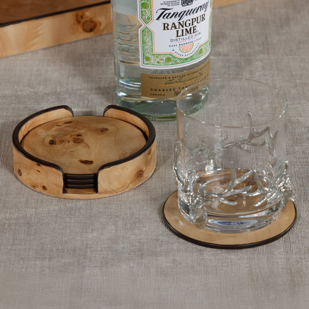 Valerie Burl Round Coasters Holder, Set 4 - Coaster Detail | Bone & Brass