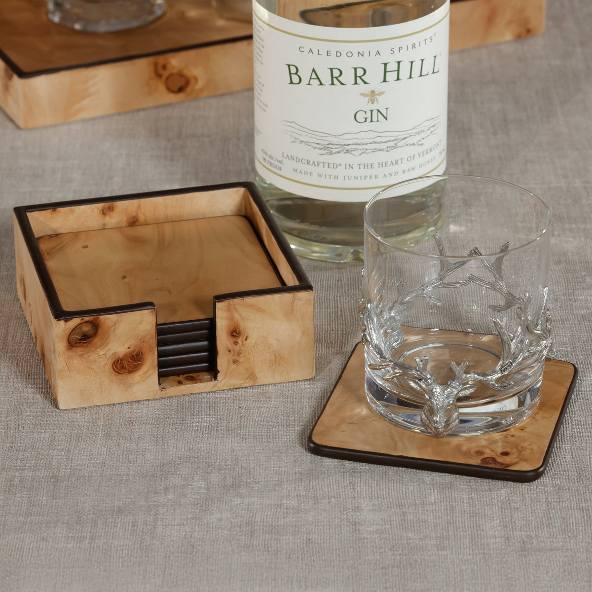Valerie Burl Square Coasters Holder, Set 6 - Coaster Detail | Bone & Brass