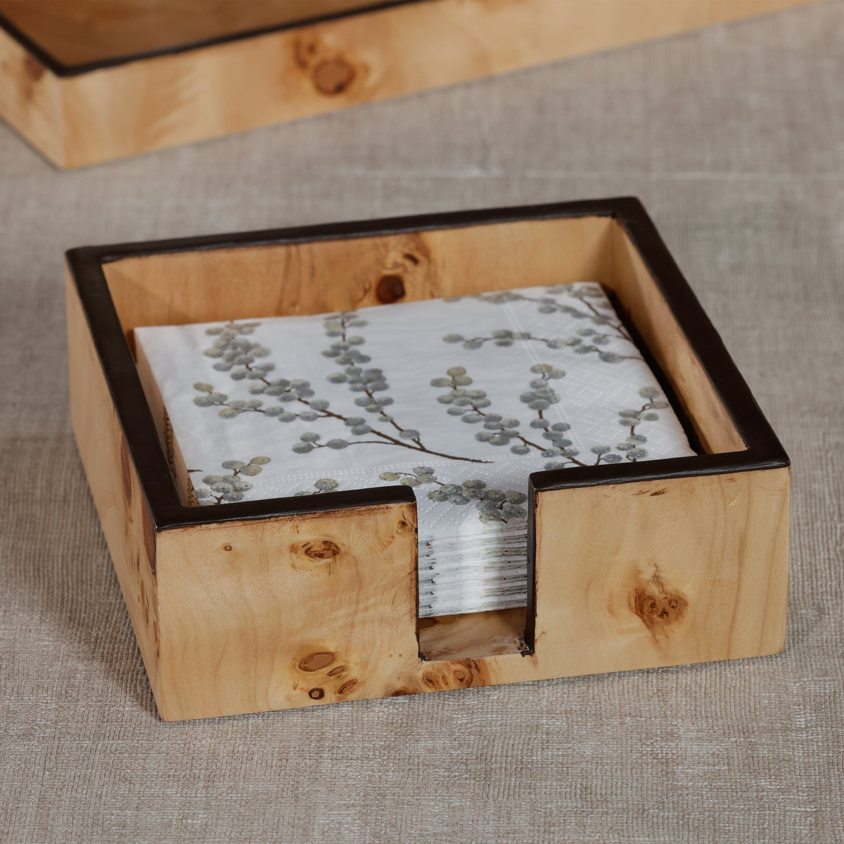 Valerie Burl Square Cocktail Napkin Holder - Holder Detail | Bone & Brass
