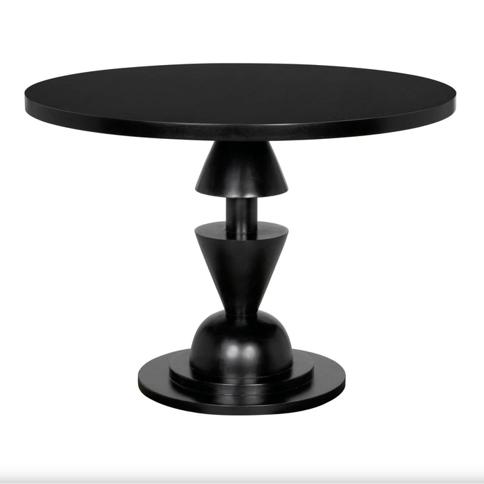 Varick black mahogany round dining table with a classic, stylish pedestal base.