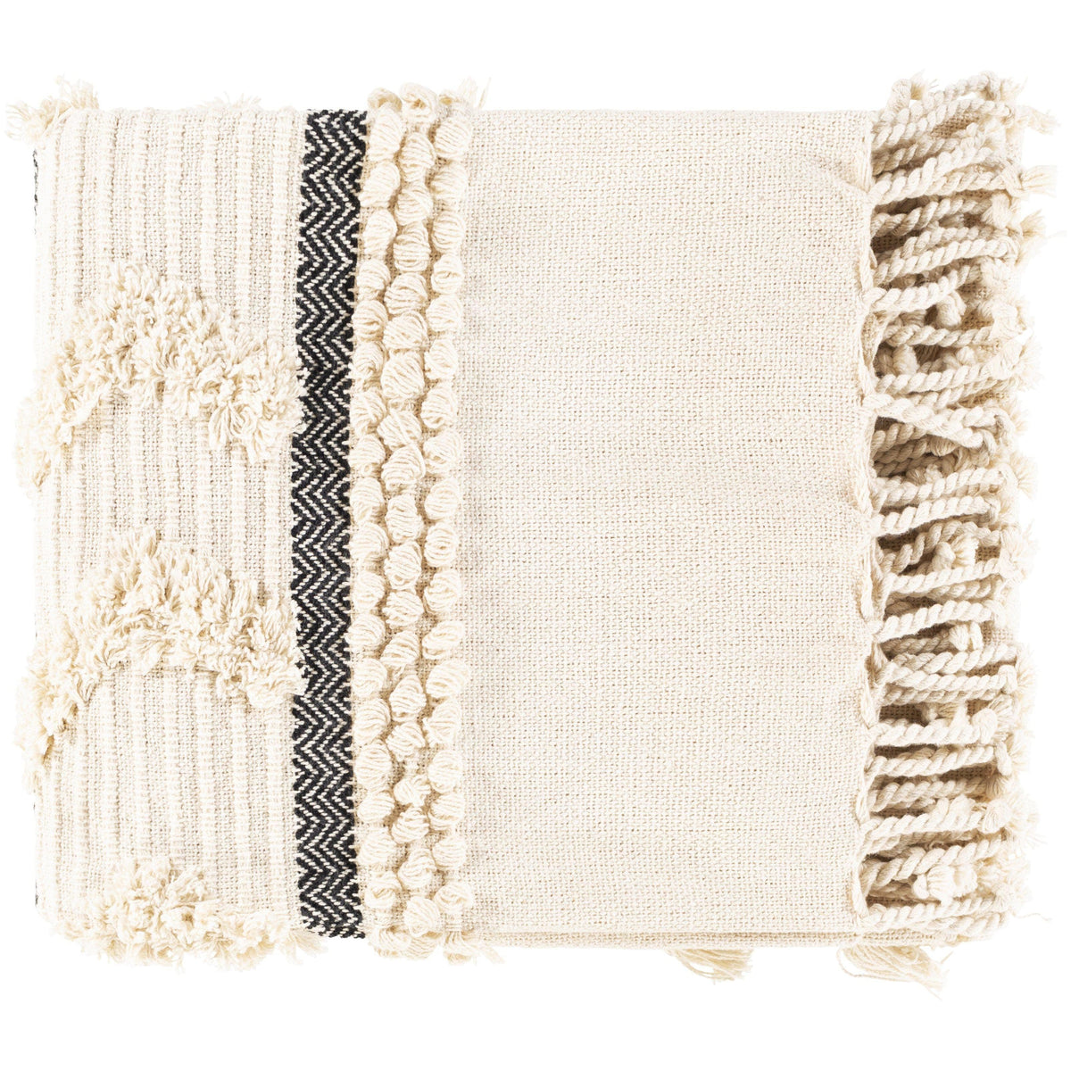 Vasant Ivory & Dark Blue Blanket - Throw Draped View | Bone & Brass