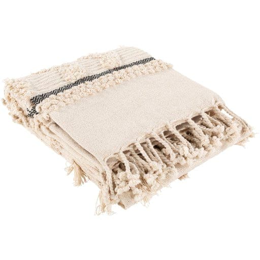 Vasant Ivory & Dark Blue Blanket | Bone & Brass